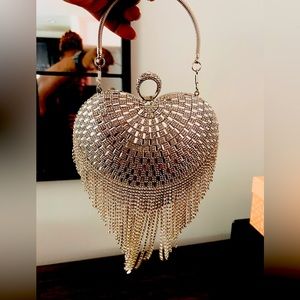 Heart Shape Tassel Evening Clutch Bag Rhinestones
